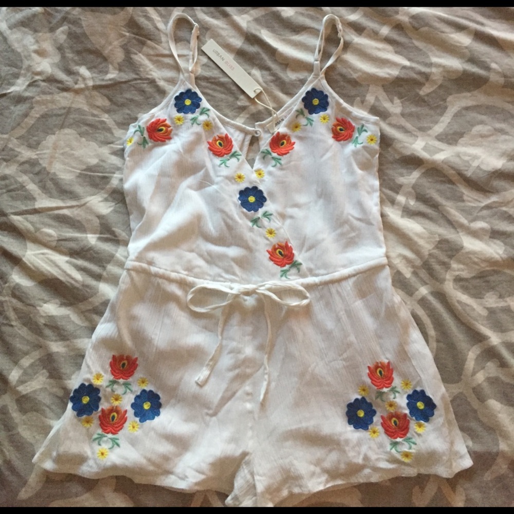 Modcloth white floral spring romper - embroidered