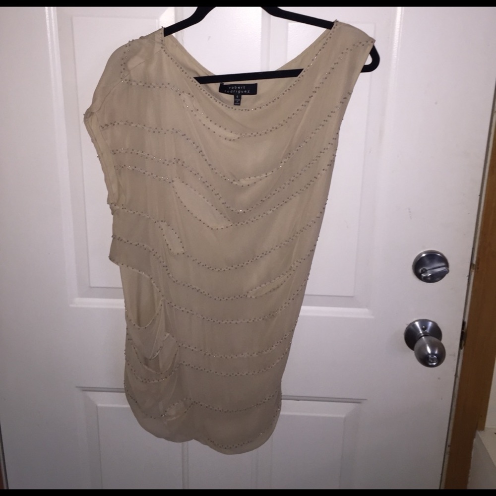 Robert Rodriquez 100% silk asymmetric sleeve top
