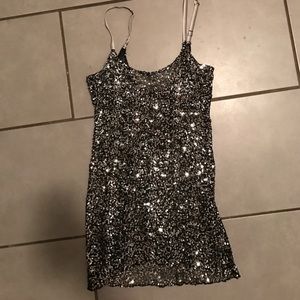 Silver/black sequin free people tank