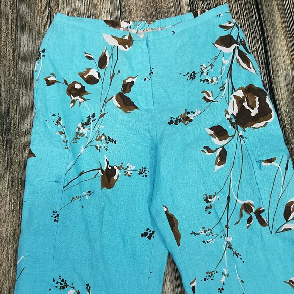 3/$25 Blue 100% Linen floral pants size Medium - Picture 2 of 5