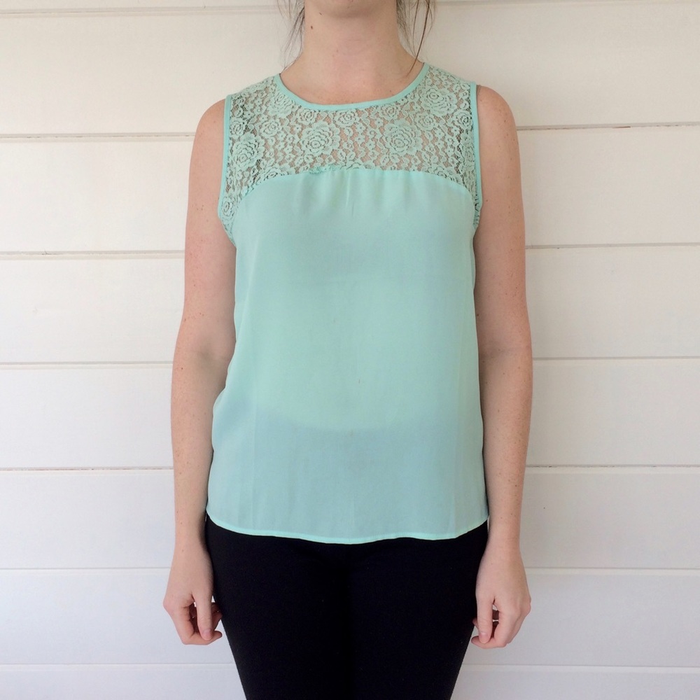 Turquoise Lace Sleeveless Blouse