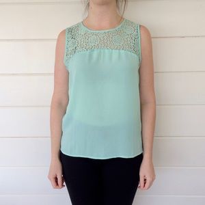 Turquoise Lace Sleeveless Blouse