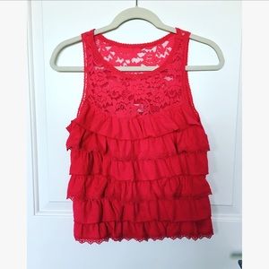 Hot Pink Ruffle & Lace Tank