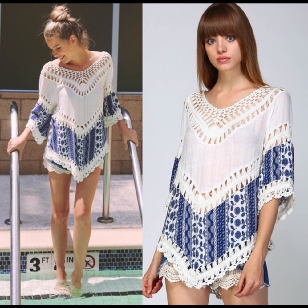 ✨🆕 SANTERIA - Blue & White Boho Top, NWT