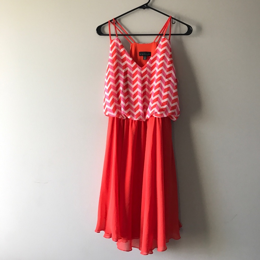 Orange, pink, white printed dress