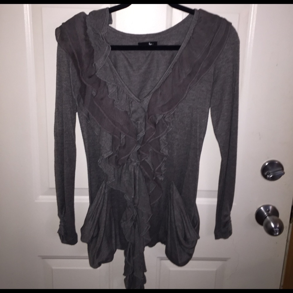 Ryu ruffle gray button up sweater