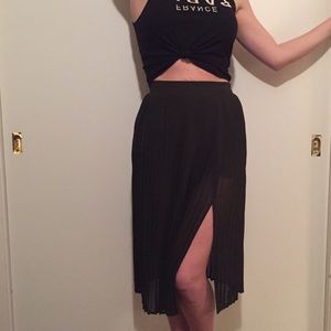 Pleated olive sheer skirt