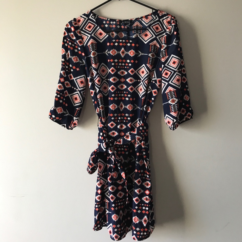 Navy and orange printed dress