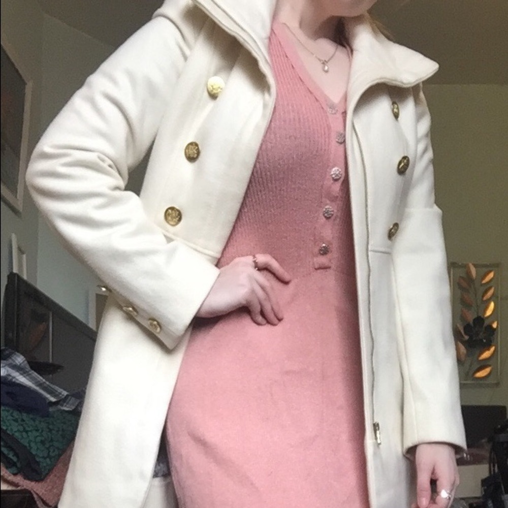 Guess Military Style White Coat with Gold Accents!