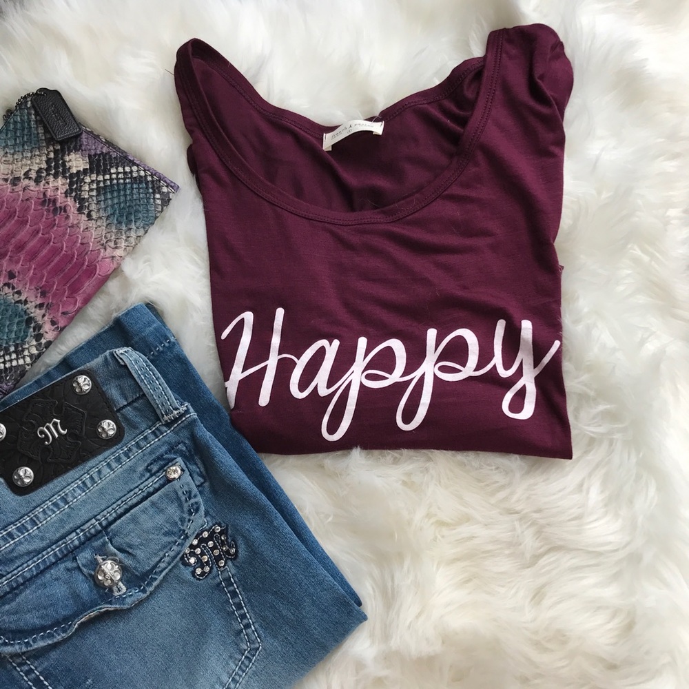 Adorable "Happy" eggplant t shirt