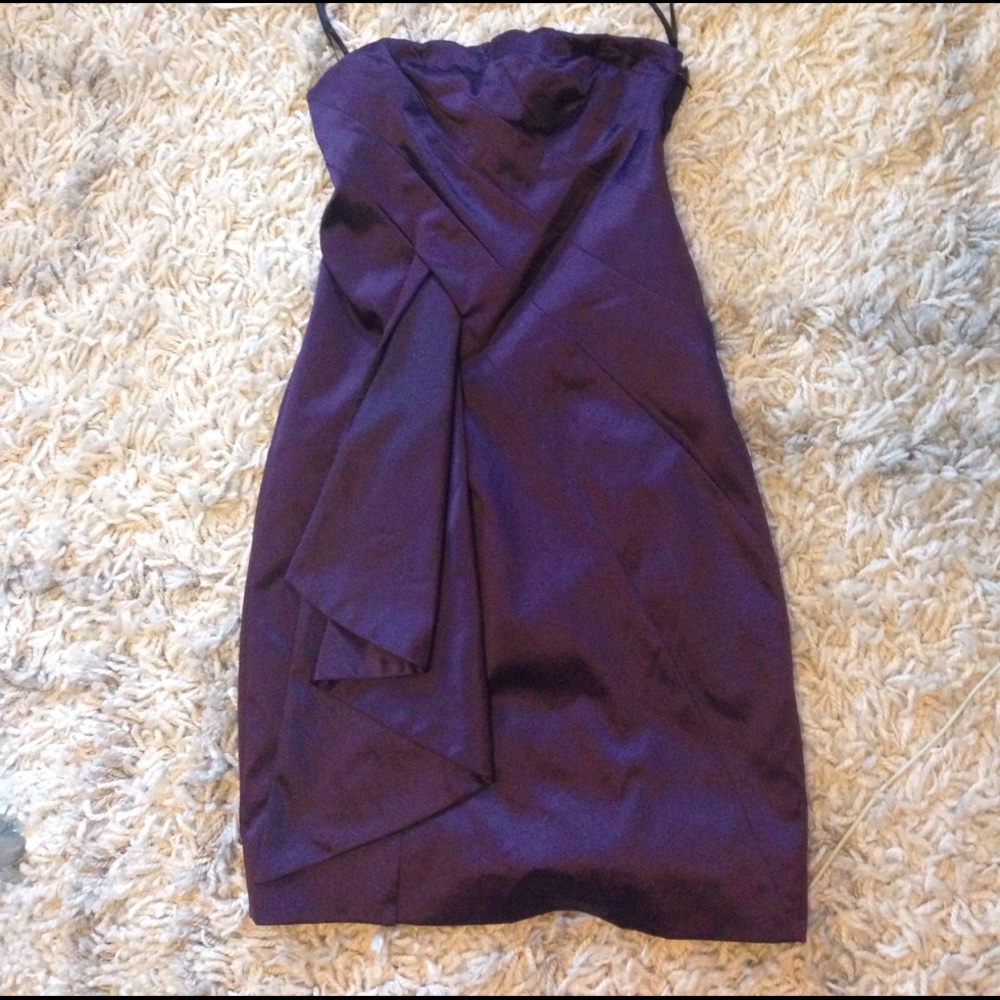 Strapless silky dark plum dress