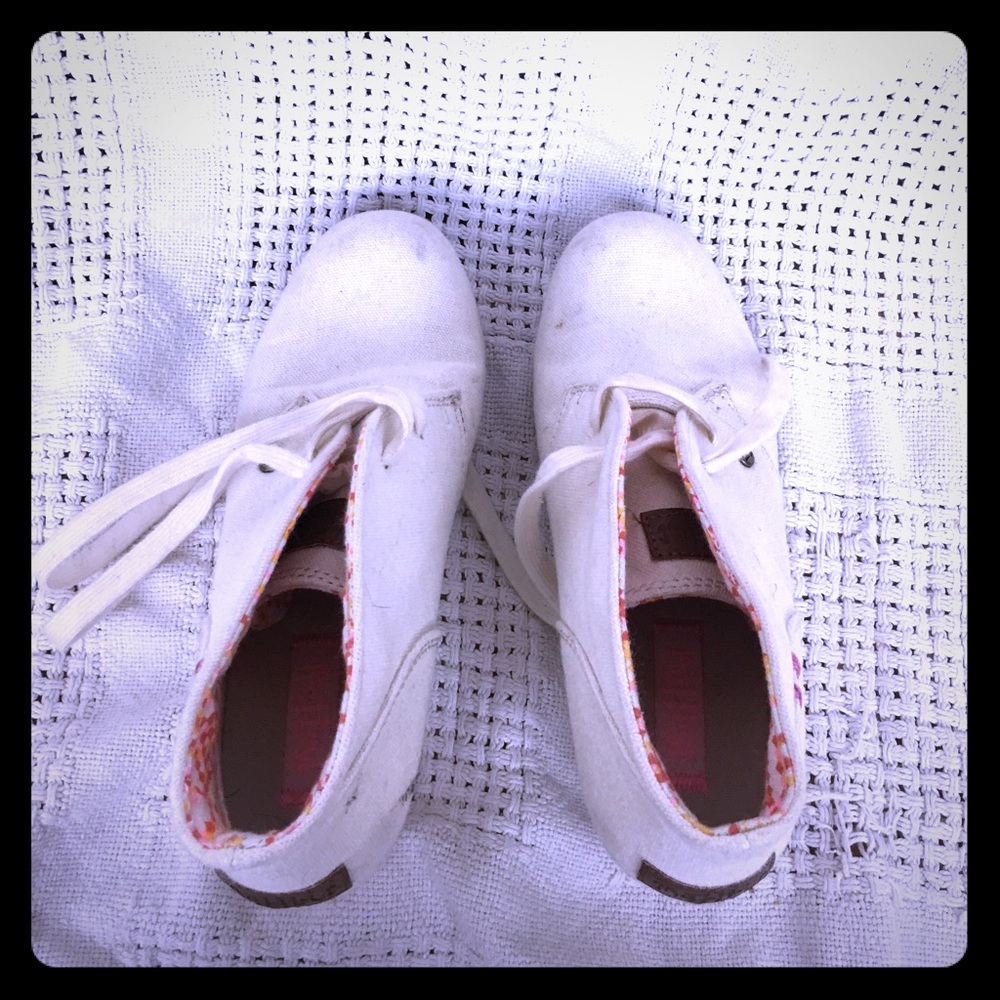 Cream Wedge Ankle Boots. Size 6.