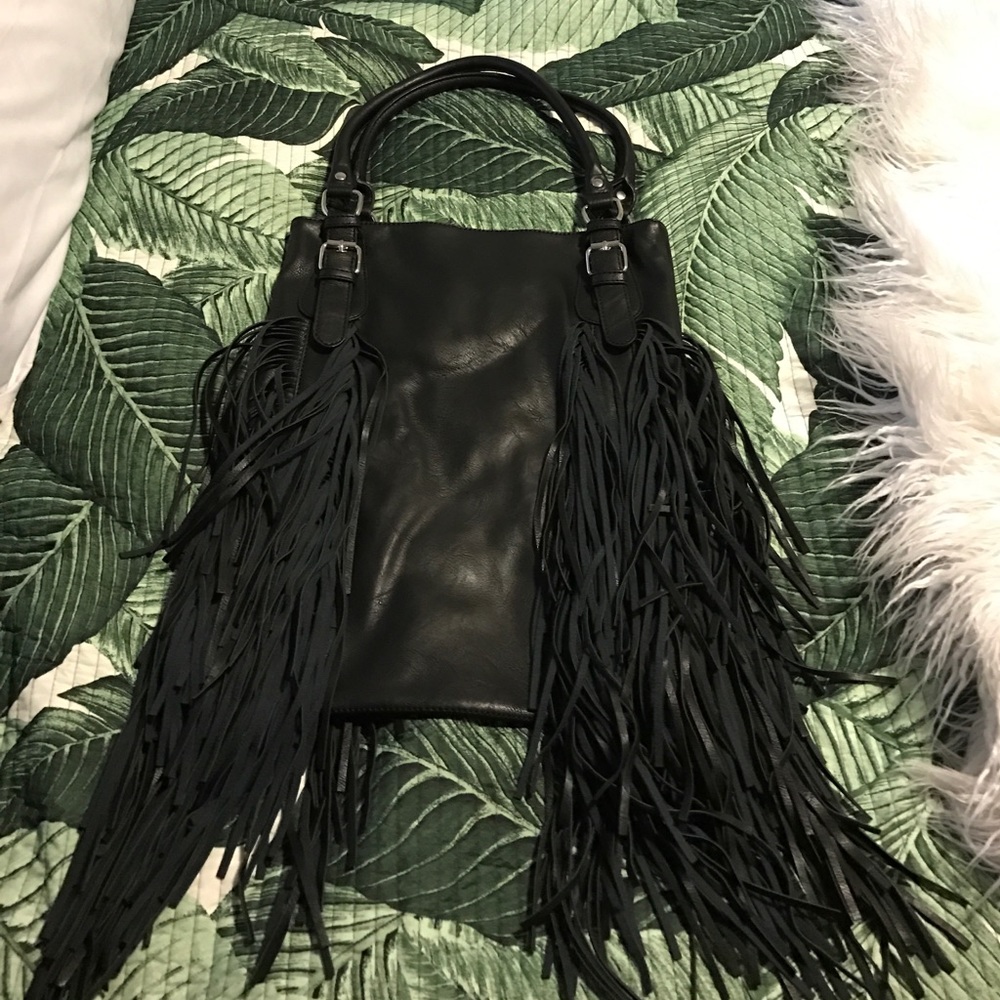 ❤sold❤Black fringe tote bag