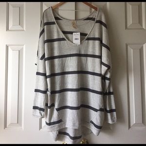 Free People Grey Striped Pull Over Sweater