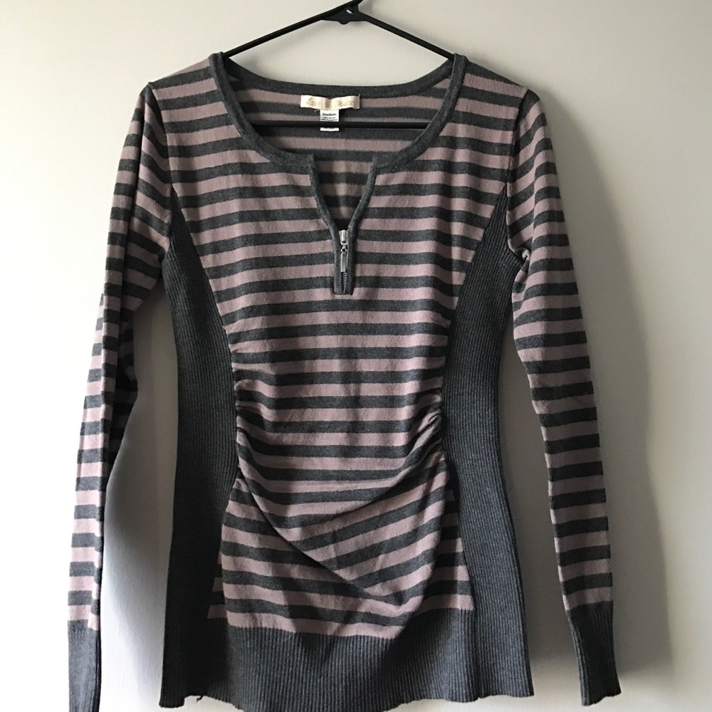 Long sleeve zip up stripped sweater