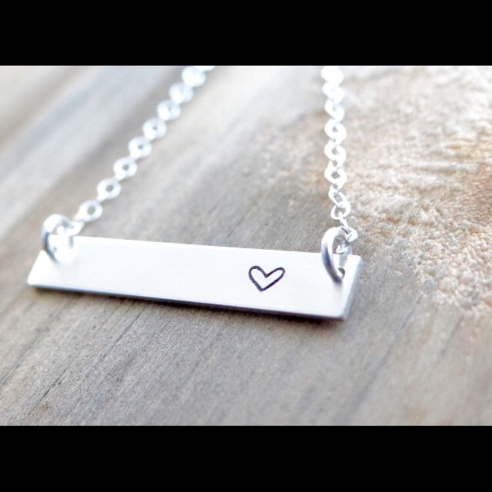 Handmade minimalistic silver bar necklace w/ heart