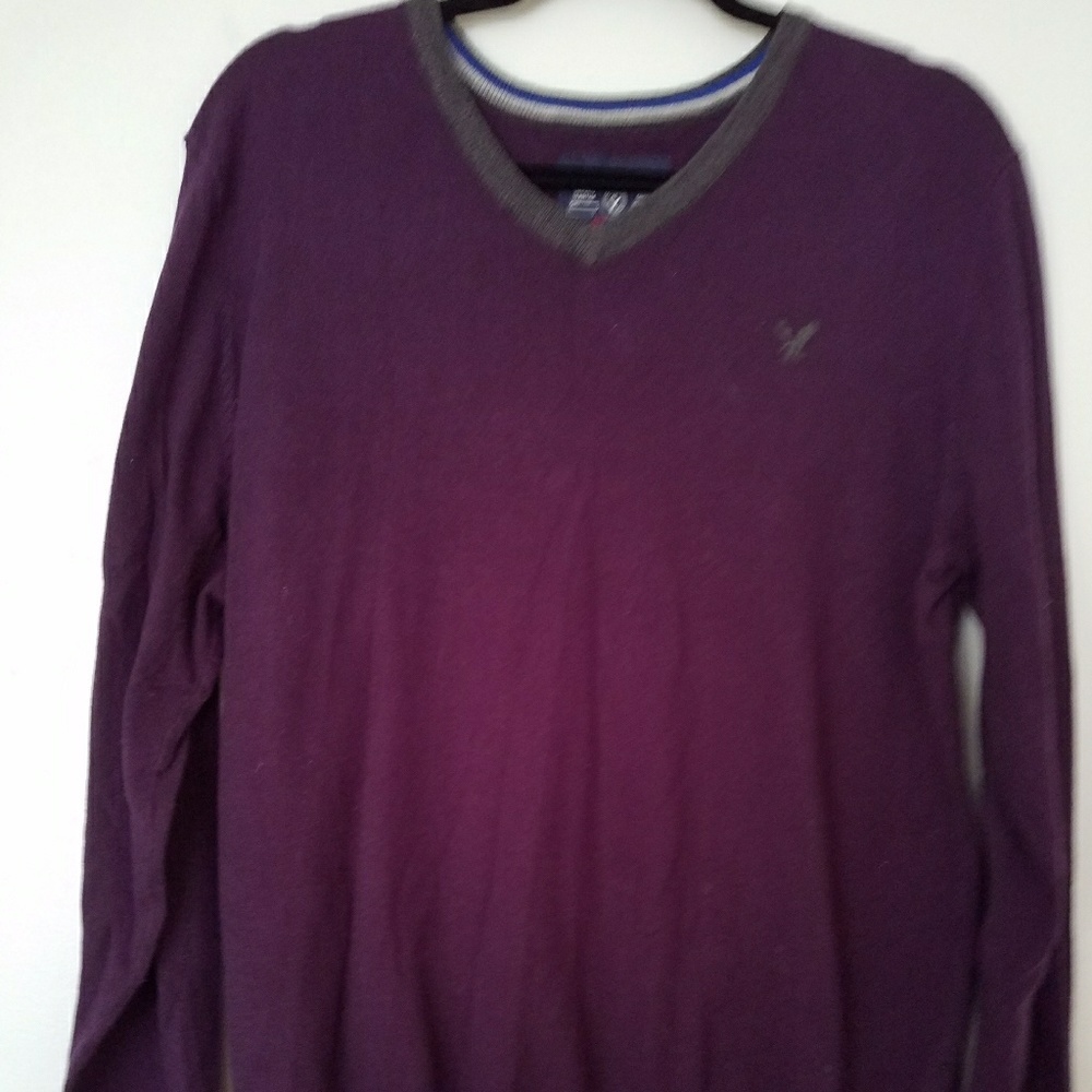 Plum and gray fine knit sweater