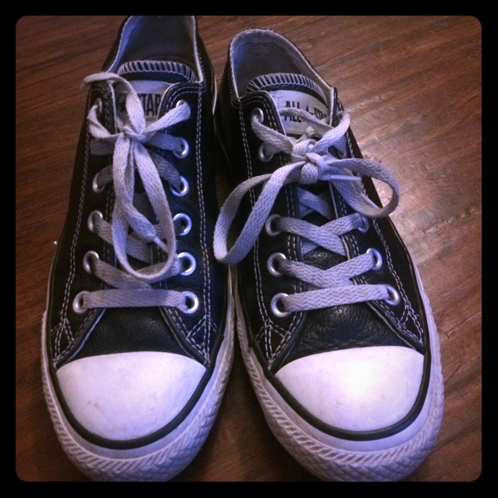 Black leather converse low tops