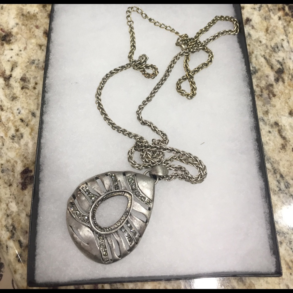 Long silver teardrop necklace