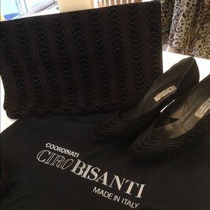 Italian suede size 8 heels matching clutch handbag