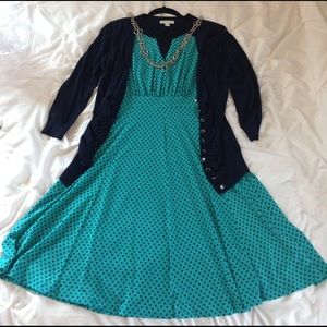 Blue polka dot and turquoise dress