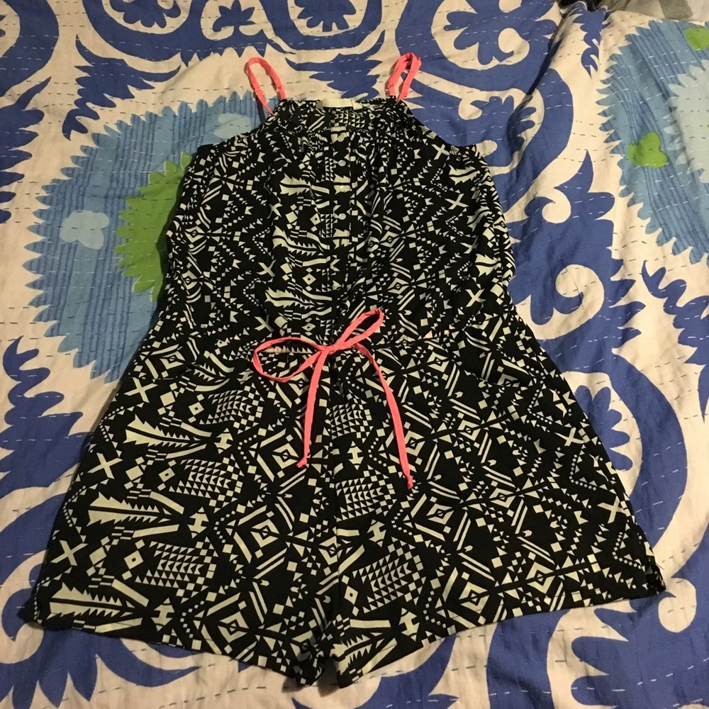 Black and white patterned romper