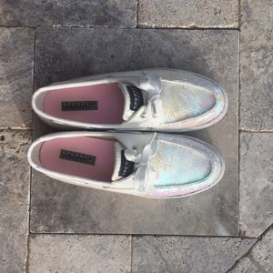 Iridescent White Sequin Sperry Top-sider