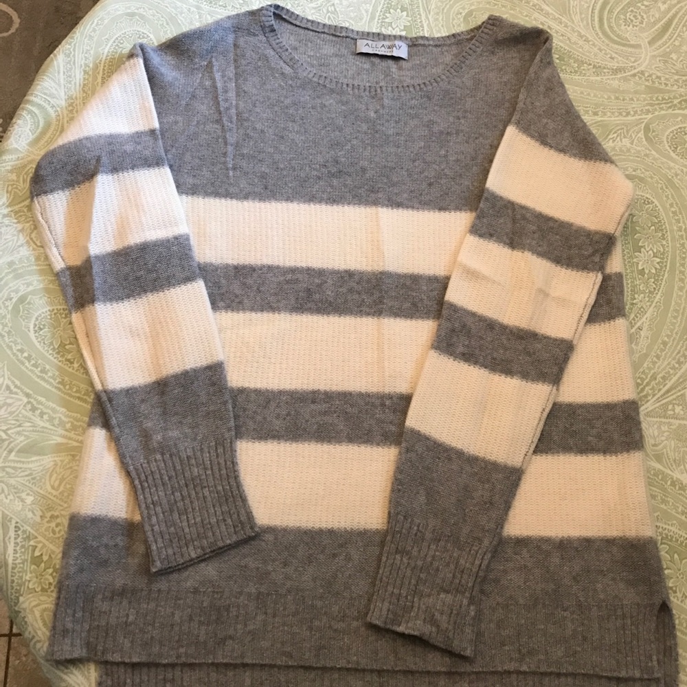 Allway cashmere sweater! Grey & cream stripe Sz XL
