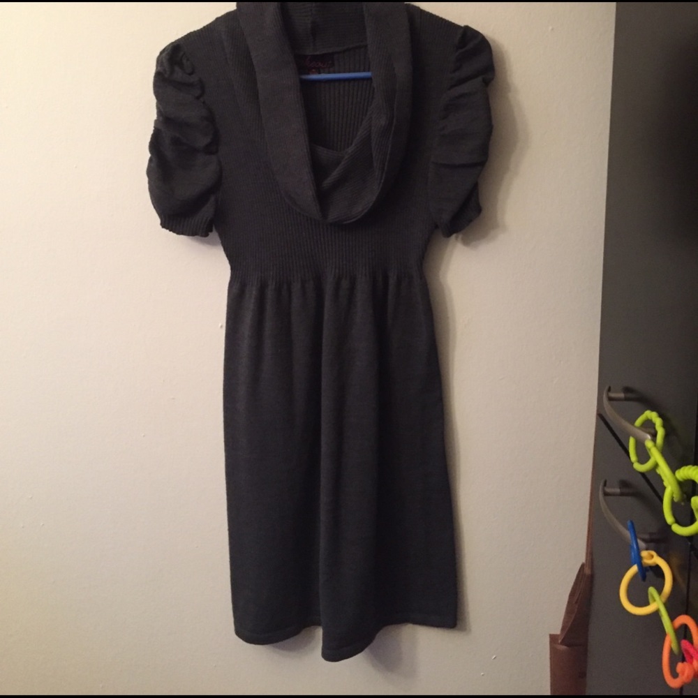 Cowl neck charcoal sweater dress