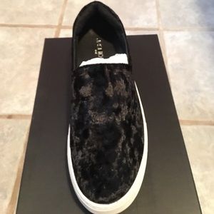 Black crushed Velvet slip ons