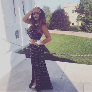 Navy blue two piece prom dress