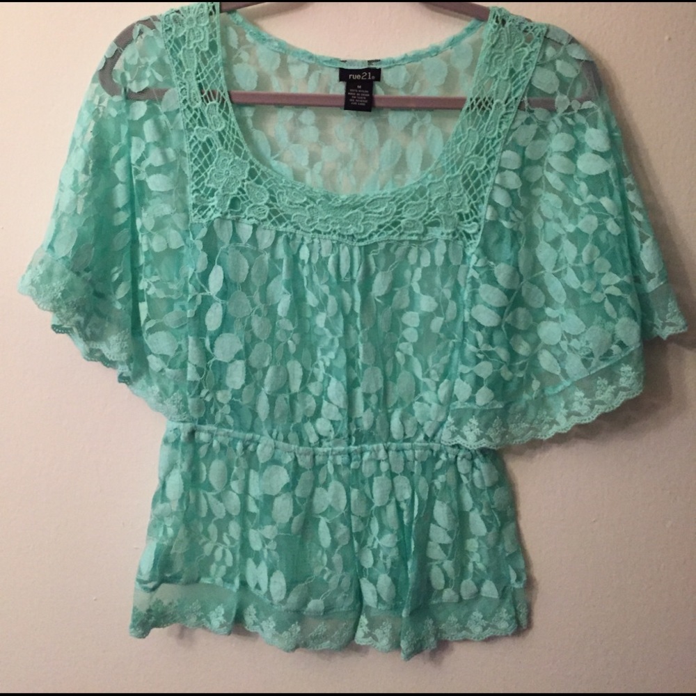 Sea foam green flowy lace top
