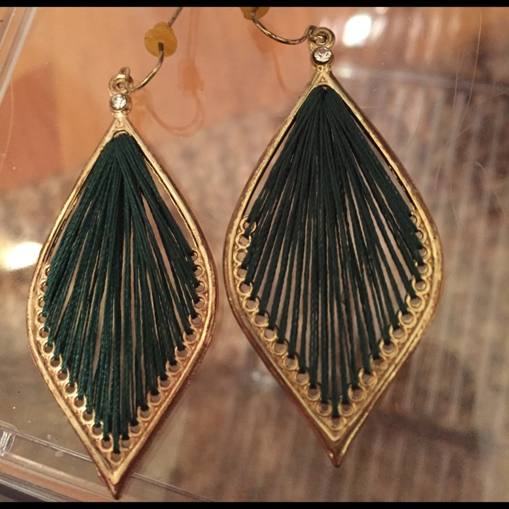 Green & gold colored earrings