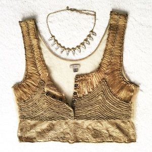 UO ecoté • Gold Embroidered Crop Top (XS/S)