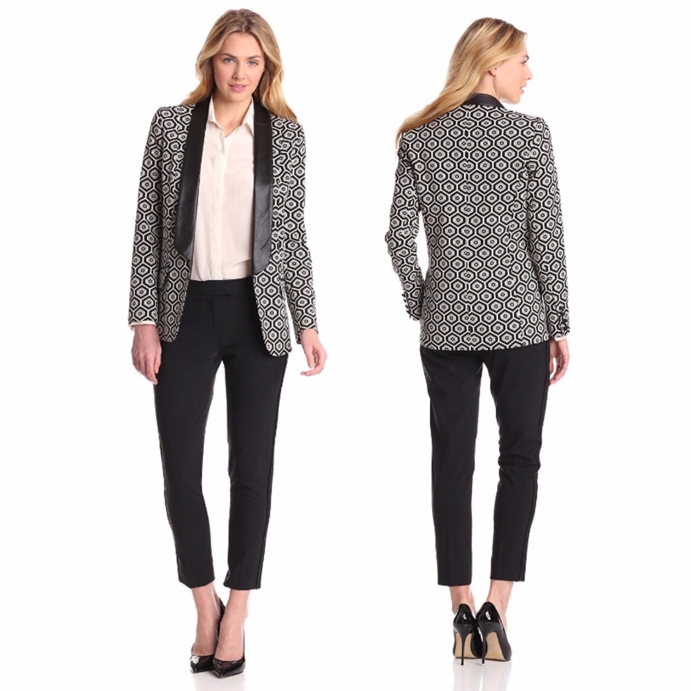 Helene Berman Geometric Print Open Front Blazer