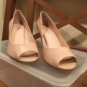 Nude and gold Nine West wedge heel