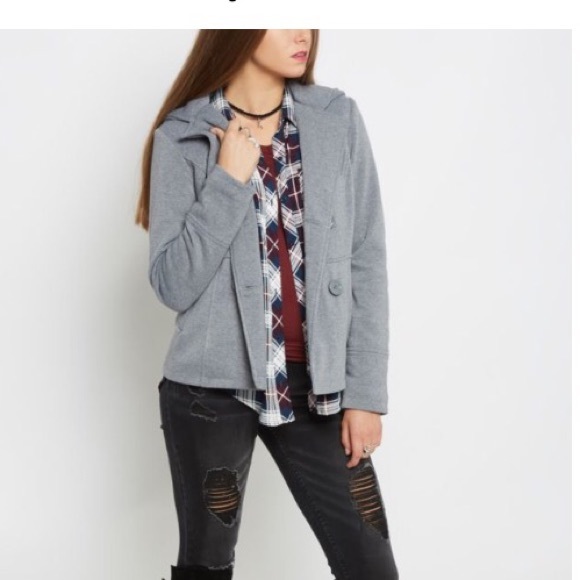 Jackets & Coats - Heather gray hooded knit button peacoat Jackets & Coats - Heather gray hooded knit button peacoat