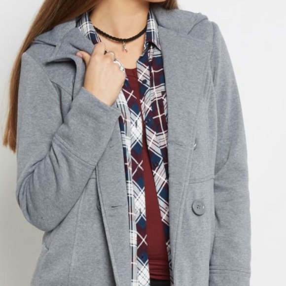 Jackets & Coats - Heather gray hooded knit button peacoat Jackets & Coats - Heather gray hooded knit button peacoat