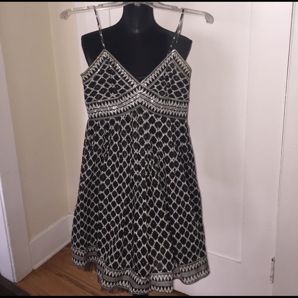 BCBGMaxAzria Black and White Sequin Silk Dress