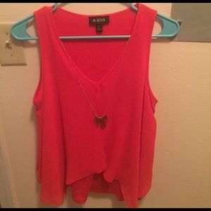 Tank top ( red-orange)  and gold necklace