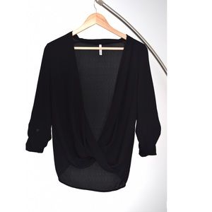 Black Sheer cross top. V neck blouse