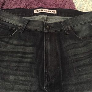 Dark blue Express men's jeans.