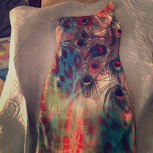 Sexy one shoulder peacock feather bodycon