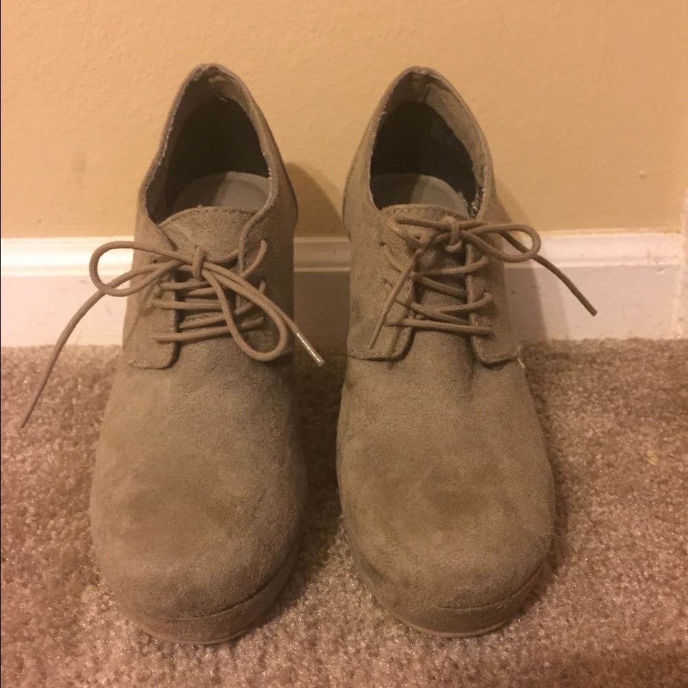 Tan suede bootie heels