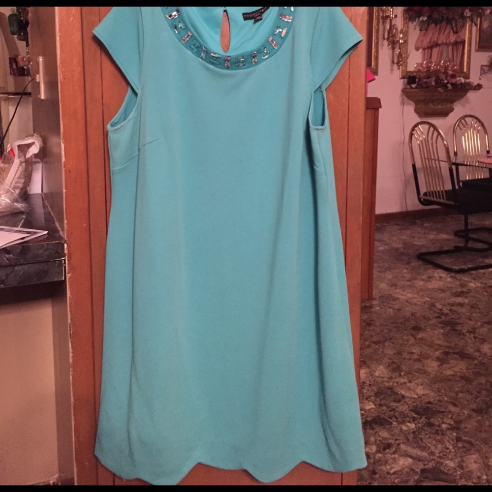 Turquoise knit A-line dress, 20W