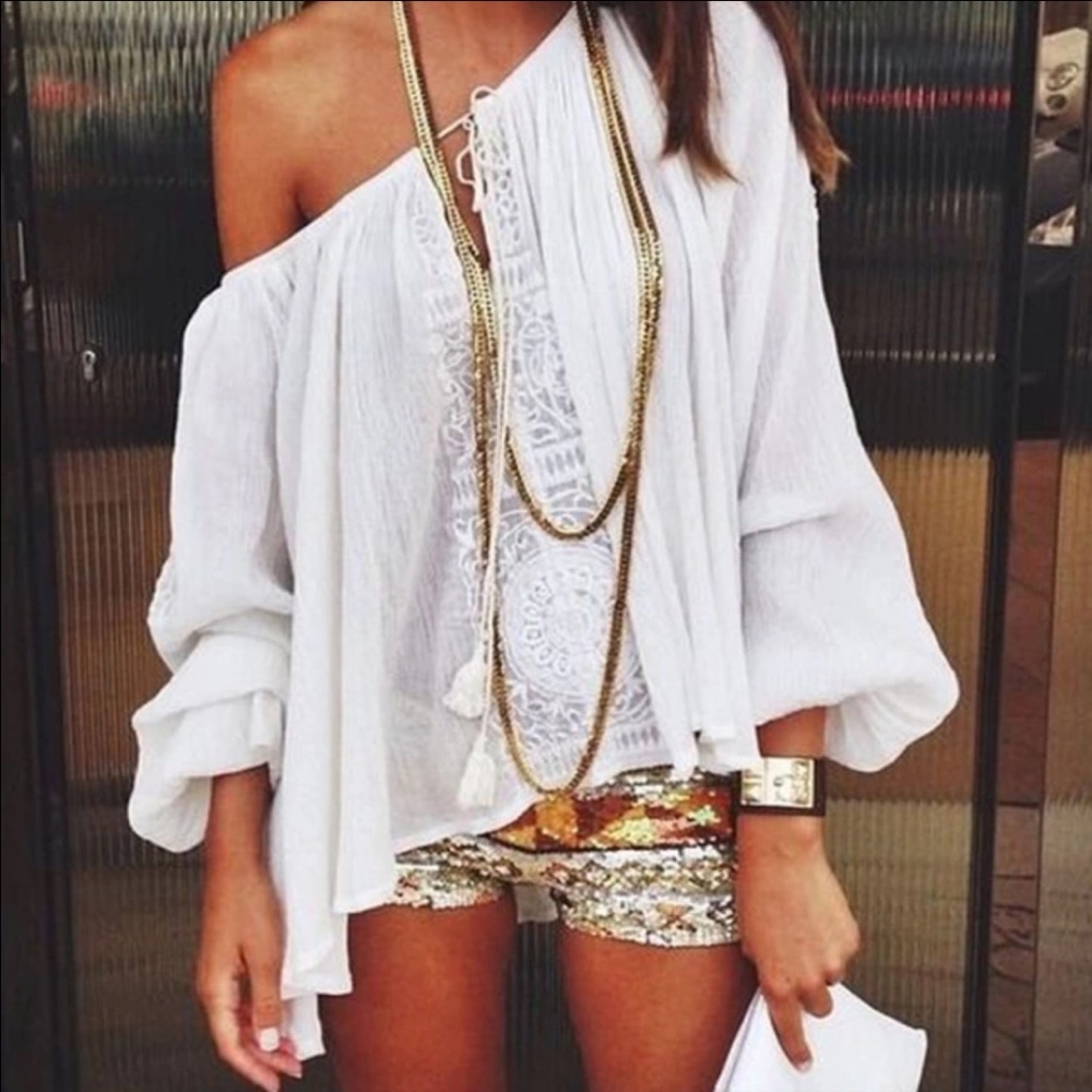Boho Chic White Off/ On Loose Top - Picture 1 of 4