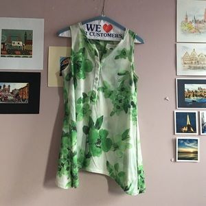 Green floral blouse