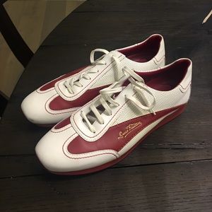 Louis Vuitton white and burgundy lace up sneaker