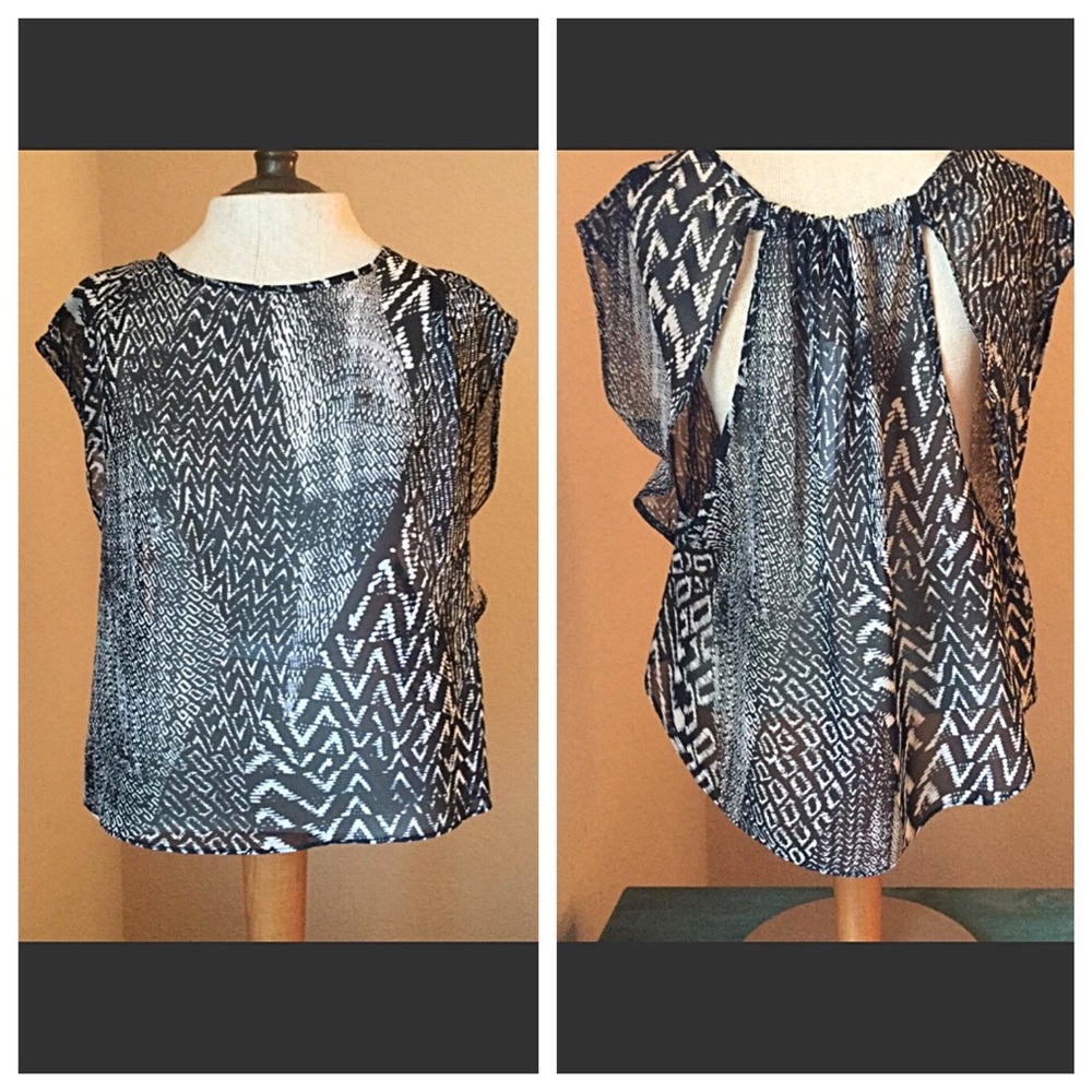 Aqua Black & White Sheer Blouse