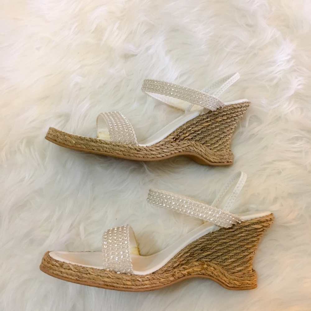White crystal wedge sandals size 37.5✨
